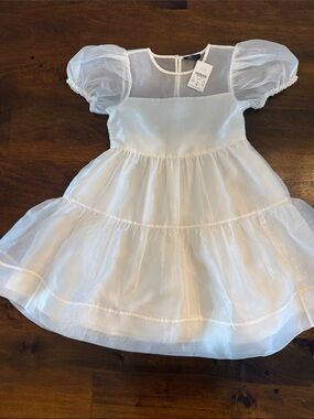 J. Crew White Girls' Tiered Organza Puff-Sleeve Dress